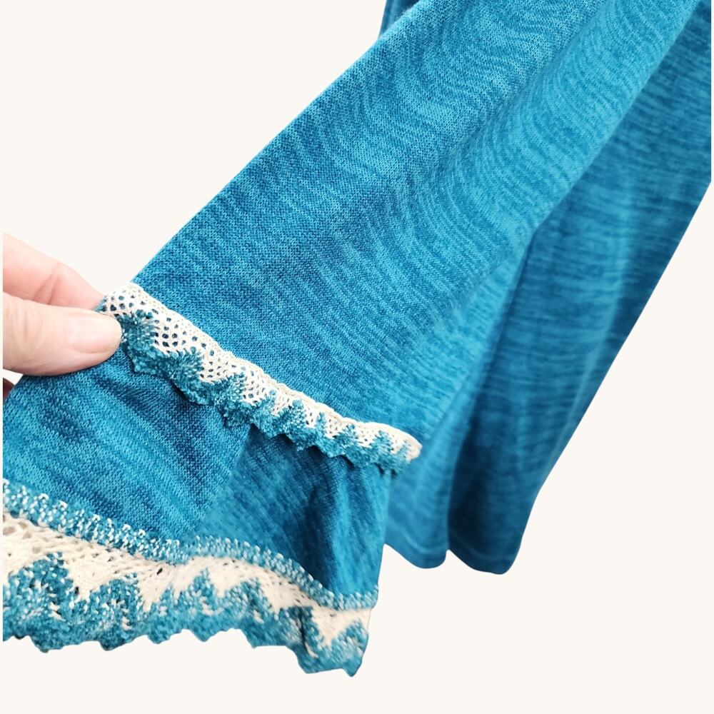 NWT Winwin Blouse Women S/M Blue Double Lace Sleeve Tunic Hippie Top Hipster New - Picture 7 of 13